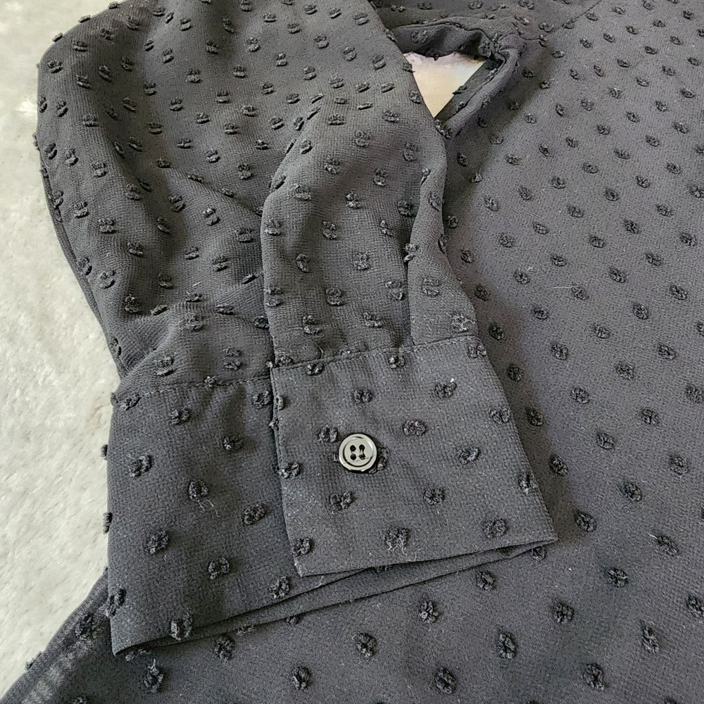 Incerun‎ Black Dotted Sheer Long Sleeve Button-Up Top Womens Size XL Whimsgoth - Picture 10 of 12